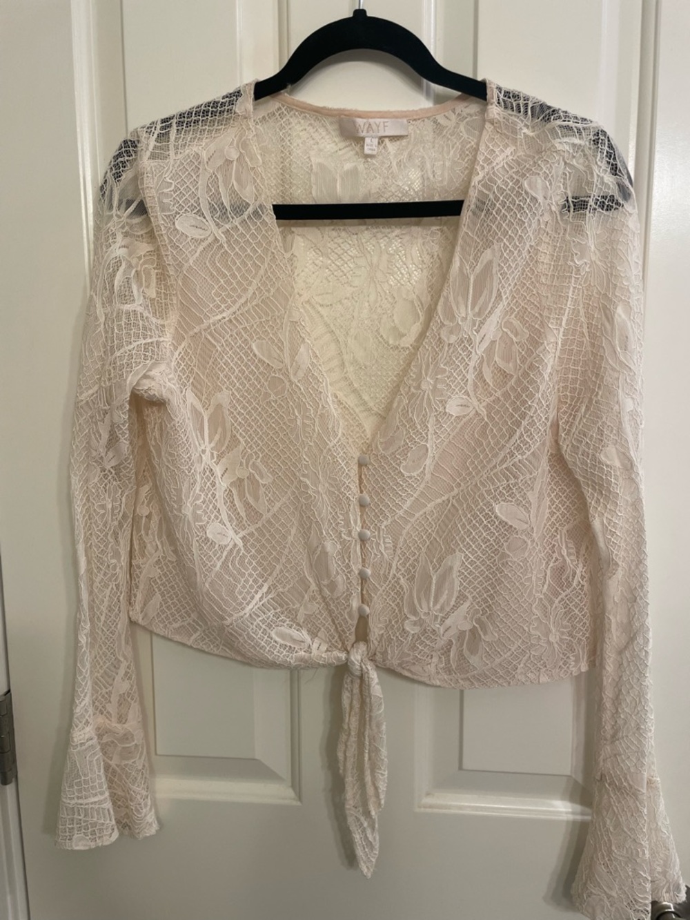 Wayf Lace Tie-Front Blouse in Cream